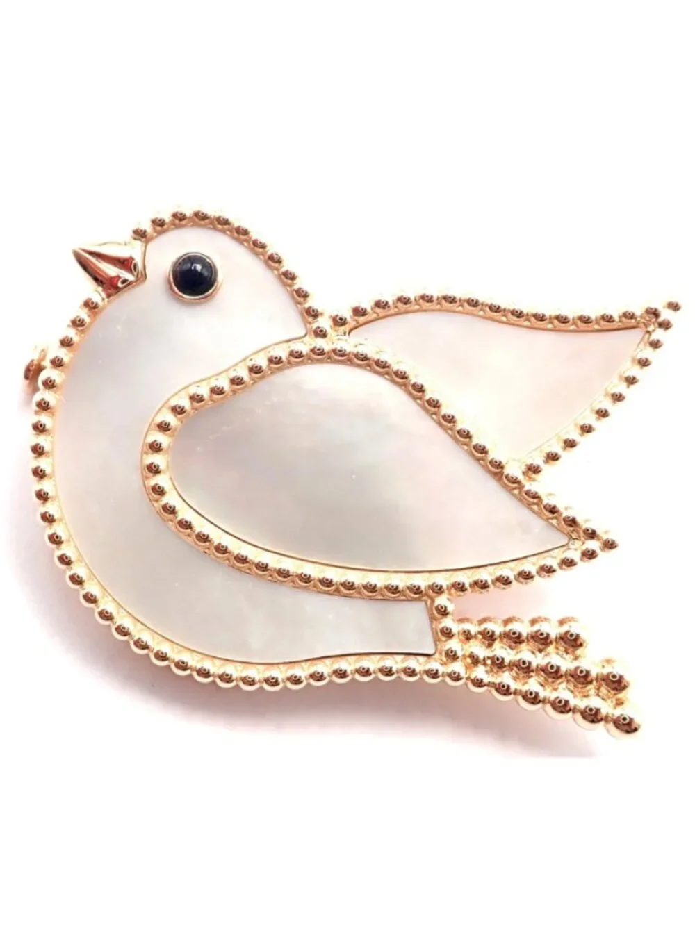 Van Cleef & Arpels Lucky Animals Dove 18k Rose Gold MOP Onyx Brooch Cert.